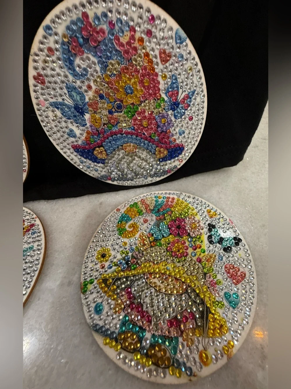 Sparkly Rhinestone Art Gnome Drink Coaster, Whimsical Home Decor 8 coasters